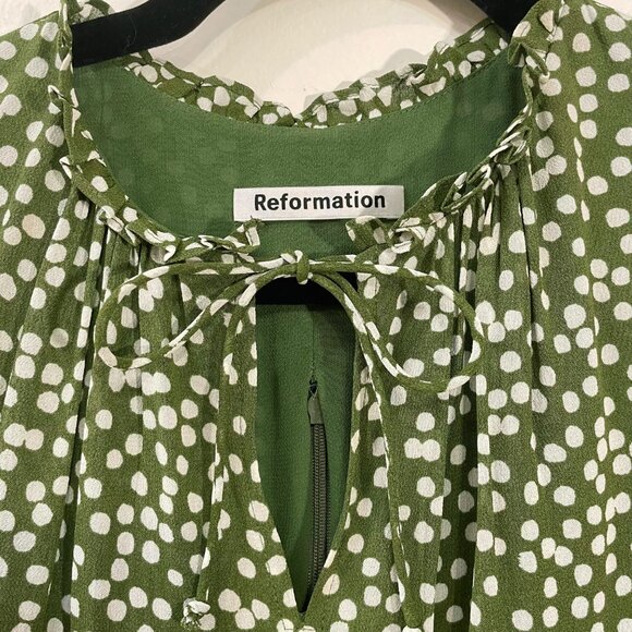 Last Chance! New Reformation Marcy Spotted Mini Dress Moiret Green 4, S $218 - Picture 8 of 11